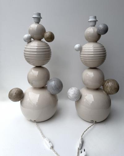 Antonio Cagianelli Contemporary Pair of Ceramic Atomo Lamps by Antonio Cagianelli Italy