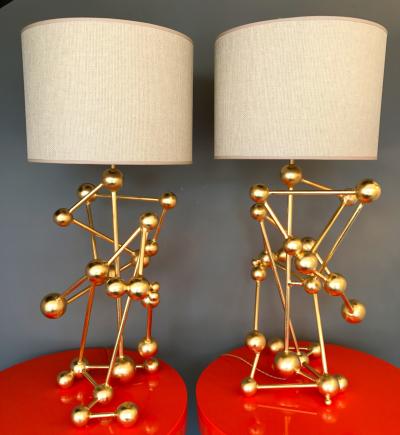 Antonio Cagianelli Contemporary Pair of Lamps Atomic Gold Leaf by Antonio Cagianelli Italy