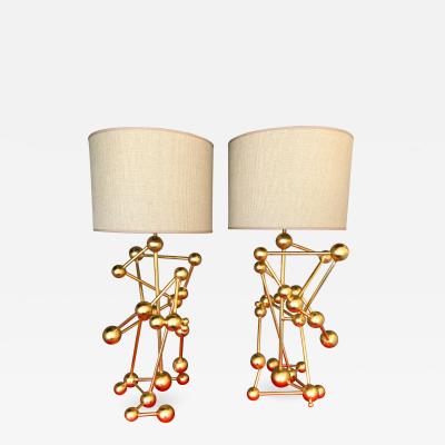 Antonio Cagianelli Contemporary Pair of Lamps Atomic Gold Leaf by Antonio Cagianelli Italy