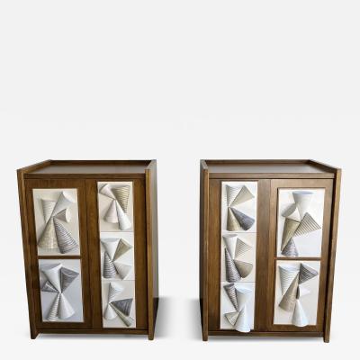 Antonio Cagianelli Contemporary Pair of Wood and Ceramic Cone Cabinets by Antonio Cagianelli Italy