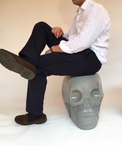 Antonio Cagianelli Contemporary Stool Skull in Grey Ceramic by Antonio Cagianelli
