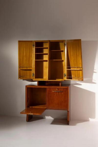 Antonio Cassi Ramelli Antonio Cassi Ramelli two bodies bar cabinet made of wood and brass Italy 1950s