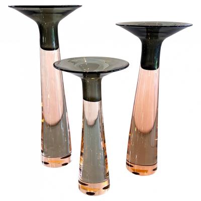 Antonio Da Ros Set of 3 Antonio Da Ros for Cenedese Pink and Smoked Glass Candleholders