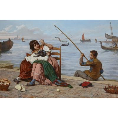 Antonio Ermolao Paoletti Large Italian genre painting by Antonio Ermolao Paoletti