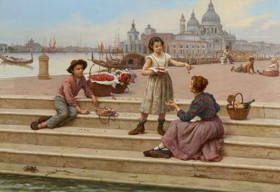 Antonio Ermolao Paoletti Large antique Italian figurative oil painting of Venice by Paoletti