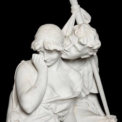Antonio Frilli Large marble sculpture of an amorous couple by Antonio Frilli