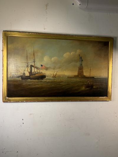 Antonio Jacobsen MAGNIFICENT DETAILED LIBERTY PAINTING OF NYC HARBOR BY ANTONIO JACOBSEN