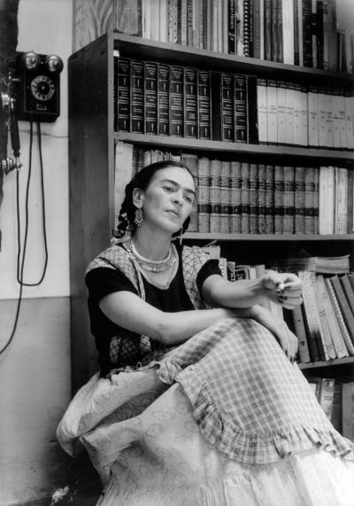 Antonio Kahlo Frida Kahlo seated by phone 1949