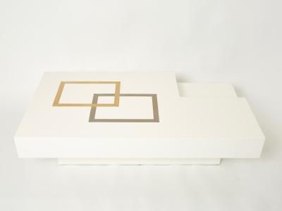 Antonio Pavia Italian extra large Antonio Pavia white lacquer brass steel coffee table 1970s
