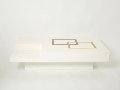Antonio Pavia Italian extra large Antonio Pavia white lacquer brass steel coffee table 1970s