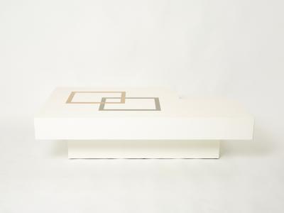 Antonio Pavia Italian extra large Antonio Pavia white lacquer brass steel coffee table 1970s