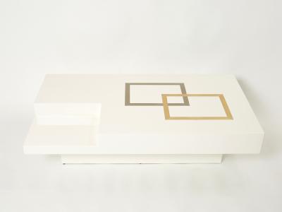 Antonio Pavia Italian extra large Antonio Pavia white lacquer brass steel coffee table 1970s