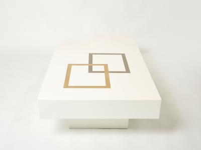 Antonio Pavia Italian extra large Antonio Pavia white lacquer brass steel coffee table 1970s