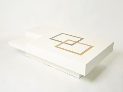Antonio Pavia Italian extra large Antonio Pavia white lacquer brass steel coffee table 1970s