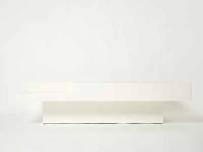 Antonio Pavia Italian extra large Antonio Pavia white lacquer brass steel coffee table 1970s