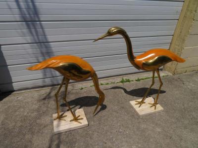 Antonio Pavia Magnificent Pair of Large Italian Antonio Pavia Style Egrets Cranes Travertine