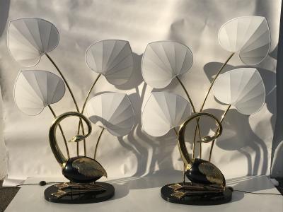 Antonio Pavia Pair of Seated Brass Egret Flamingo Floor Lamps by Antonio Pavia