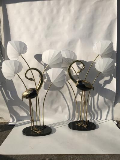 Antonio Pavia Pair of Seated Brass Egret Flamingo Floor Lamps by Antonio Pavia