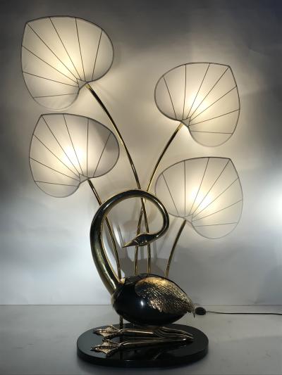 Antonio Pavia Pair of Seated Brass Egret Flamingo Floor Lamps by Antonio Pavia