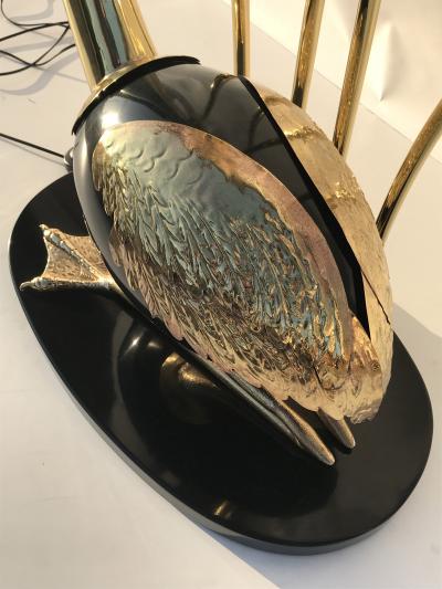Antonio Pavia Pair of Seated Brass Egret Flamingo Floor Lamps by Antonio Pavia