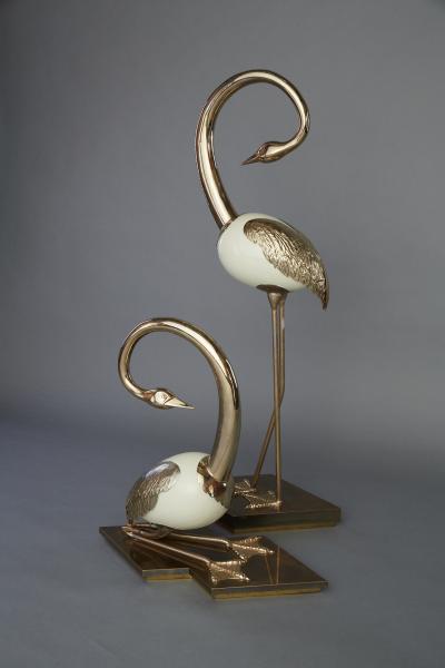 Antonio Pavia Set of Brass Flamingo Crane Sculptures