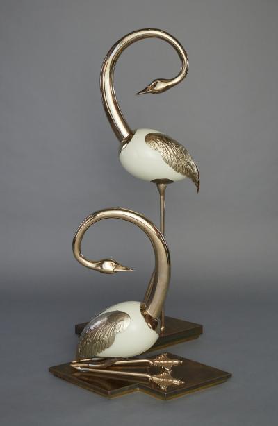 Antonio Pavia Set of Brass Flamingo Crane Sculptures