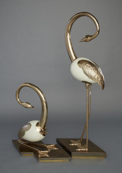 Antonio Pavia Set of Brass Flamingo Crane Sculptures