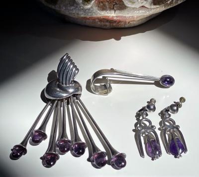 Antonio Pineda Mexican Modern Silver and Amethyst Brooch Antonio Pineda