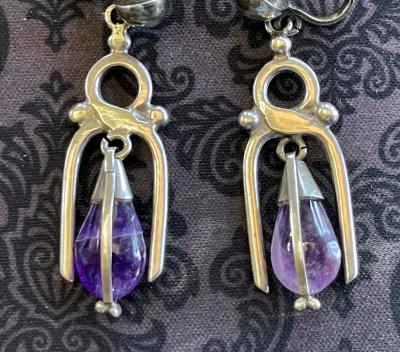 Antonio Pineda Mexican Modern Silver and Amethyst Earrings Antonio Pineda