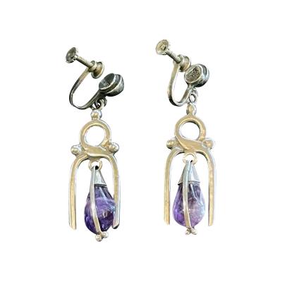 Antonio Pineda Mexican Modern Silver and Amethyst Earrings Antonio Pineda