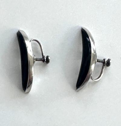 Antonio Pineda Mexican Modernist Silver Obsidian Four piece Jewelry Suite Taxco Antonio Pineda