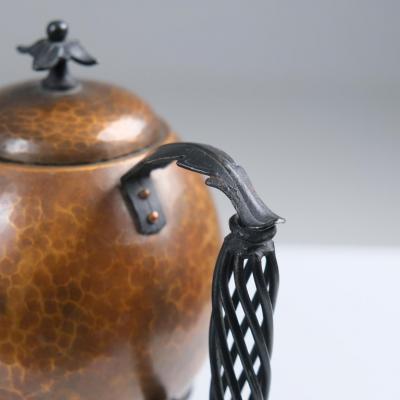 Antti Hakkarainen Arts Crafts Wrought Iron and Copper Tea Pot Antti Hakkarainen Finland 1940s