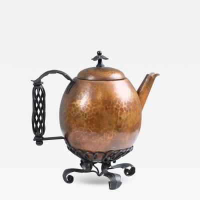 Antti Hakkarainen Arts Crafts Wrought Iron and Copper Tea Pot Antti Hakkarainen Finland 1940s