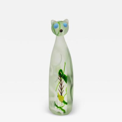 Anzolo Fuga Anzolo Fuga Exquisite Hand Blown Glass Cat with Fish Bones Inside 1950s