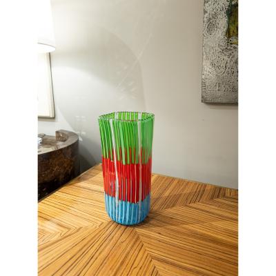 Anzolo Fuga Anzolo Fuga Hand Blown Bandiere Vase with Multicolor Rods 1955 58