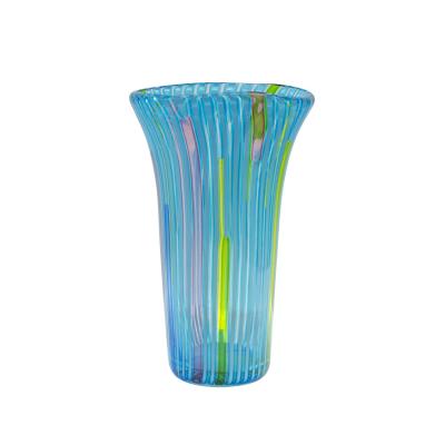 Anzolo Fuga Anzolo Fuga Hand Blown Glass Vase with Blue Vertical Rods 1955 56