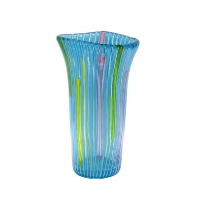 Anzolo Fuga Anzolo Fuga Hand Blown Glass Vase with Blue Vertical Rods 1955 56