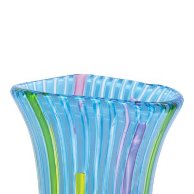 Anzolo Fuga Anzolo Fuga Hand Blown Glass Vase with Blue Vertical Rods 1955 56