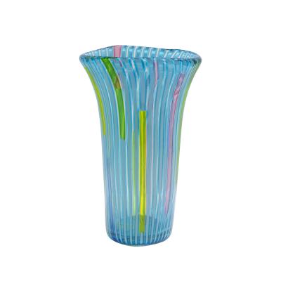 Anzolo Fuga Anzolo Fuga Hand Blown Glass Vase with Blue Vertical Rods 1955 56