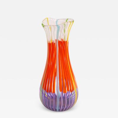 Anzolo Fuga Anzolo Fuga Large Hand Blown Glass Bandiere Vase in Purple Orange White 1955 58