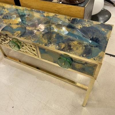 Aqua Console Table in Hand Painted Crystal