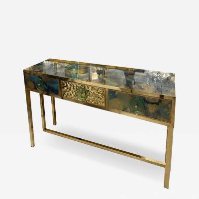 Aqua Console Table in Hand Painted Crystal