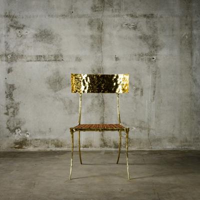 Aqua Klismos Brass Chairs