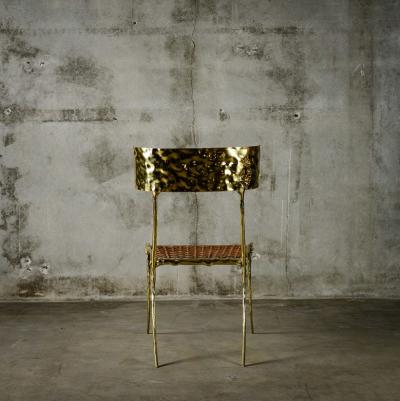 Aqua Klismos Brass Chairs