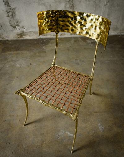 Aqua Klismos Brass Chairs