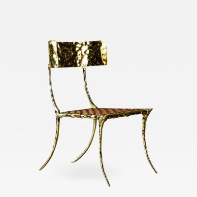 Aqua Klismos Brass Chairs