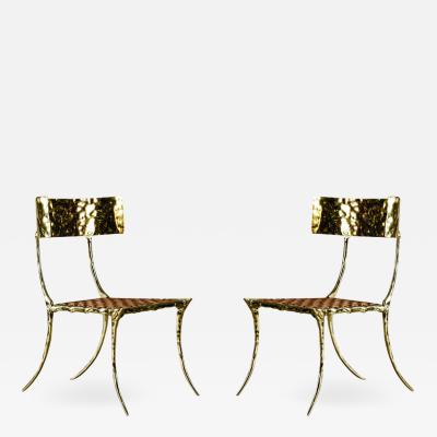 Aqua Klismos Brass Chairs