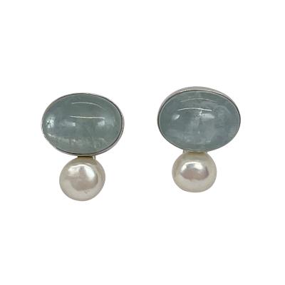 Aqua Marine Button Pearl earrings
