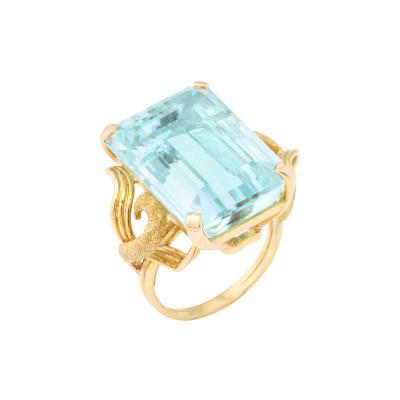 Aquamarine Retro 18 k Gold Ring