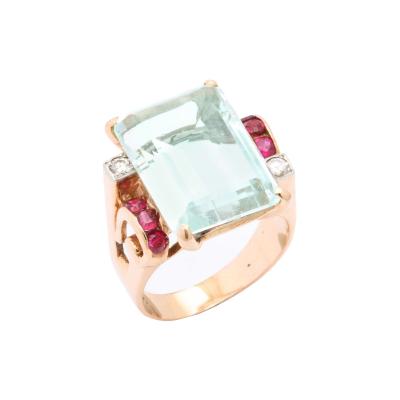 Aquamarine and Ruby Gold Ring